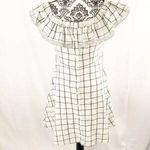 Anthro Skies Are Blue Checkered Off Shoulder Dress